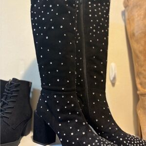 Free People Black Studded Over the Knee Boots